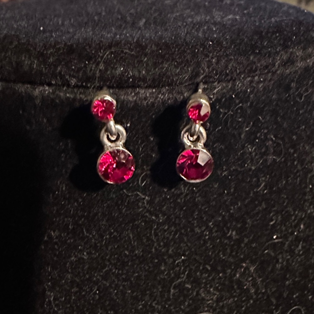 Elegant Silver and Red Gemstone Drop Earrings
